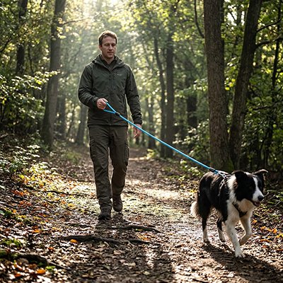 Longe pour chien sur notre ami en promenade avec son maitre