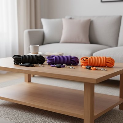 Longe pour chien trois couleurs sur table