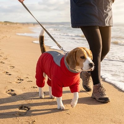 Manteau chien sur notre compagnon en balade en mer