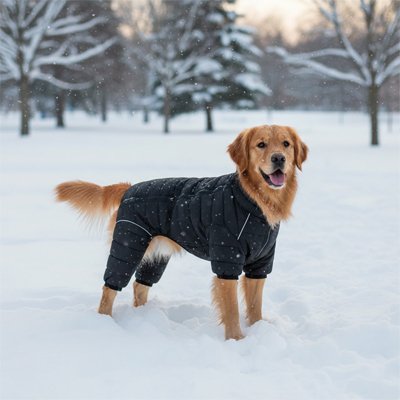 Manteau pour chien noir sur notre ami dans neige