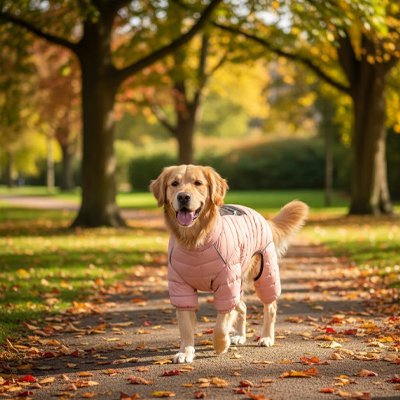 Manteau pour chien rose sur notre toutou en balade