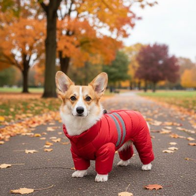 Manteau pour chien rouge sur notre toutou  en balade
