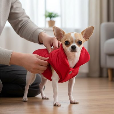Manteau pour chien rouge sur notre toutou