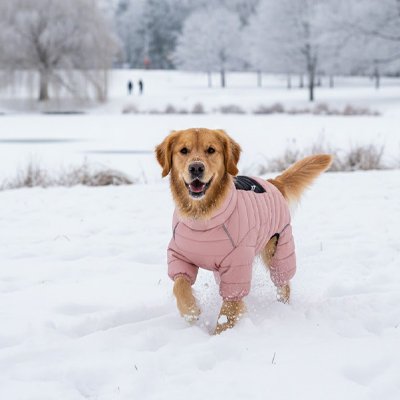 Manteau pour chien sur notre ami qui marche sur neige