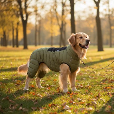 Manteau pour chien sur notre labrador en promenade
