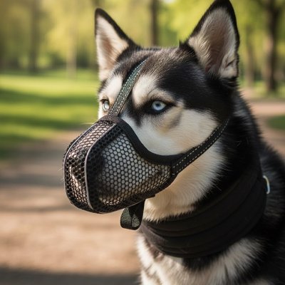 Muselière pour chien​ sur notre ami au jardin