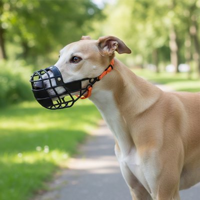 Muselière pour chien​ sur notre ami au jardin