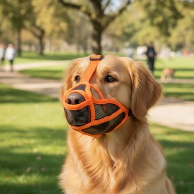 Muselière pour chien​ sur notre ami au jardin