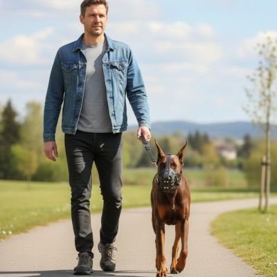 Muselière pour chien​ sur notre ami en balade avec son maitre