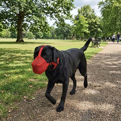 Muselière pour chien sur notre ami en balade