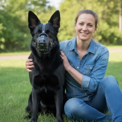 Muselière pour chien​ sur notre toutou avec sa maitresse