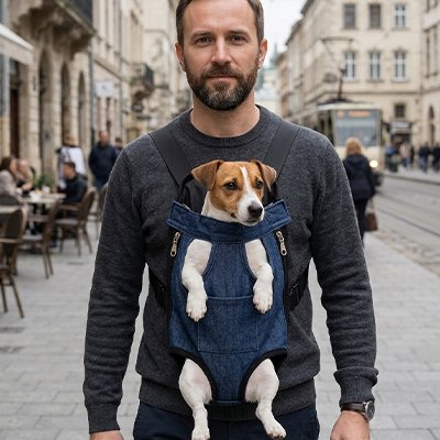 Nos camarades en promenade avec sac de transport chien