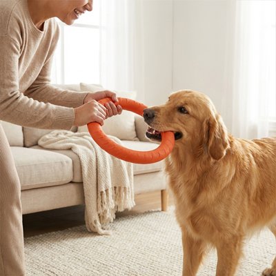Nos deux compagnons joue avec son jouet chien 