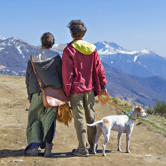 nos trois amies en montagne avec longe pour chien autour cou