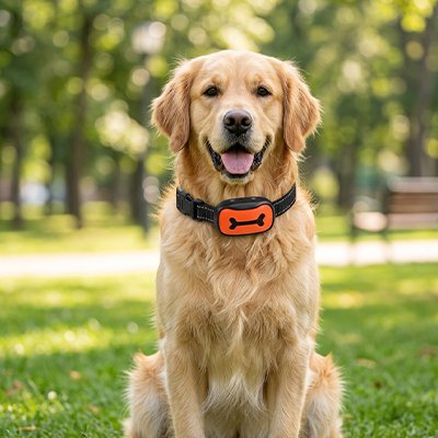 Notre ami avec collier de dressage pour chien orange