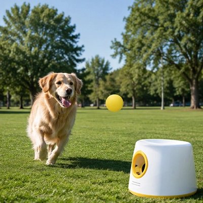 Notre ami joue avec balle lanceur de balle pour chien
