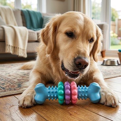 Notre ami joue avec son jouets pour chien​s
