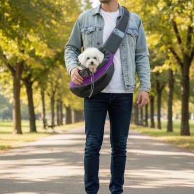Notre compagnon dans sac de transport pour chien avec son maitre