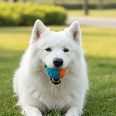 Notre compagnon tiens sa balle pour chien dans sa bouche