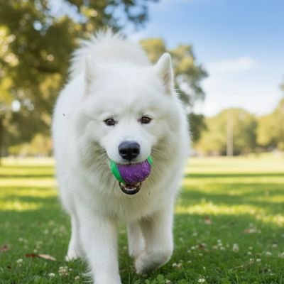 Notre compagnon tiens sa balle pour chien en marchant 