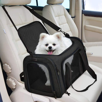 Notre toutou dans sac de transport chien noir