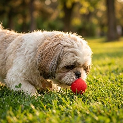 Notre toutou joue avec balle chien dans jardin