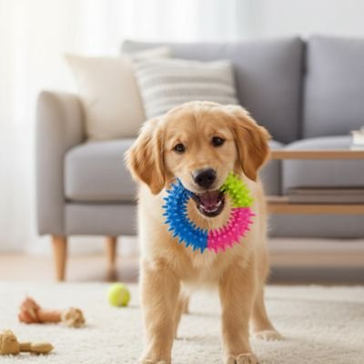 Notre toutou joue avec jouet chien