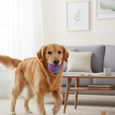 Notre toutou joue avec sa balle pour chien 