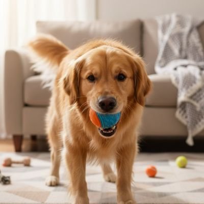 Notre toutou mache sa balle pour chien 