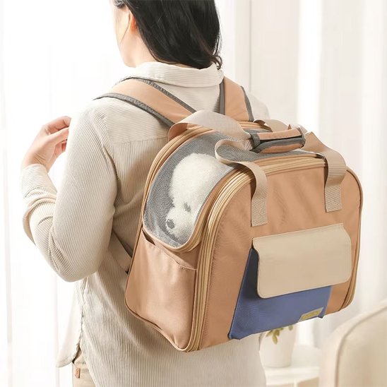 Sac à dos pour chien sur le dos de sa maitresse