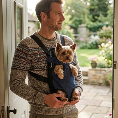 Sac de transport chien sur notre toutou avec son maitre
