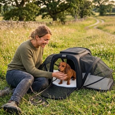 Sac de transport pour chien avec notre ami et sa maitresse