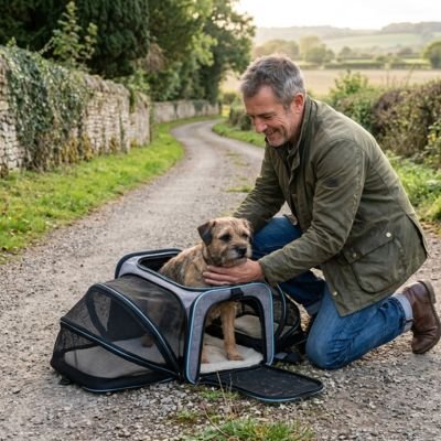 Sac de transport pour chien avec notre ami son maitre