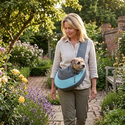 Sac de transport pour chien avec notre compagnon et sa maitresse