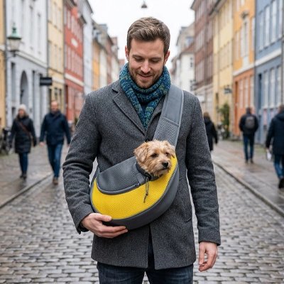 Sac de transport pour chien avec notre compagnon et son maitre