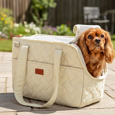 Sac de transport pour chien beige avec toutou
