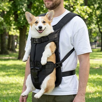 Sac de transport pour chien sur notre toutou au parc
