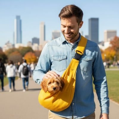 Sac de transport pour petit chien avec notre ami son maitre