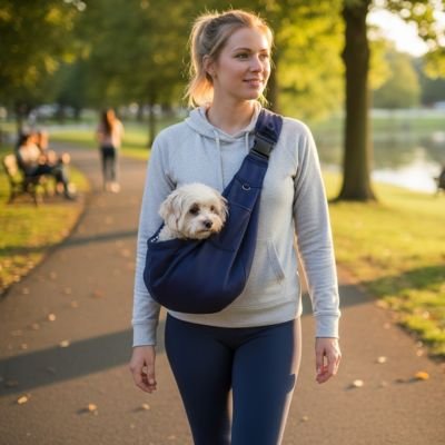 Sac de transport pour petit chien bleu avec notre toutou sa maitresse