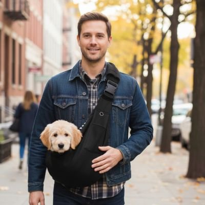 Sac transport pour chien avec notre toutou et maitre 