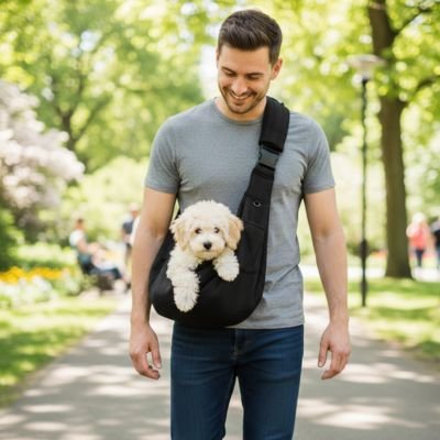 Sac transport pour chien noir avec notre toutou maitre 